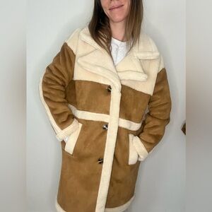 NWOT Women's BLANC NYC faux Tan and Cream Shearling Coat